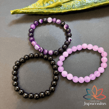 Carregar imagem no visualizador da galeria, 3 Pulseiras de Pedras Naturais Ametista, Onix e Ágata Roxa. Essa Combinação Canaliza Nossas Energias Para Alcançarmos Nossos Objetivos