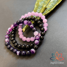 Carregar imagem no visualizador da galeria, 3 Pulseiras de Pedras Naturais Ametista, Onix e Ágata Roxa. Essa Combinação Canaliza Nossas Energias Para Alcançarmos Nossos Objetivos