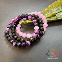 Carregar imagem no visualizador da galeria, 3 Pulseiras de Pedras Naturais Ametista, Onix e Ágata Roxa. Essa Combinação Canaliza Nossas Energias Para Alcançarmos Nossos Objetivos