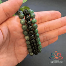 Carregar imagem no visualizador da galeria, 3 Pulseiras de Pedras Naturais Turquesa Africana, Onix e Jade Verde. Proporciona o Aumento da criatividade e Eleva a Intuição