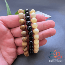 Carregar imagem no visualizador da galeria, 3 Pulseiras de Pedras Naturais Jaspe Madeira, Onix e Calcita. Elimina os Pensamentos Negativos e Acalma as Emoções