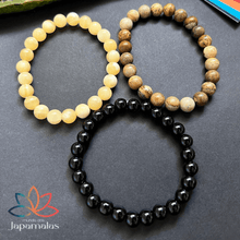 Carregar imagem no visualizador da galeria, 3 Pulseiras de Pedras Naturais Jaspe Madeira, Onix e Calcita. Elimina os Pensamentos Negativos e Acalma as Emoções