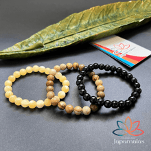 Carregar imagem no visualizador da galeria, 3 Pulseiras de Pedras Naturais Jaspe Madeira, Onix e Calcita. Elimina os Pensamentos Negativos e Acalma as Emoções