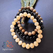 Carregar imagem no visualizador da galeria, 3 Pulseiras de Pedras Naturais Jaspe Madeira, Onix e Calcita. Elimina os Pensamentos Negativos e Acalma as Emoções