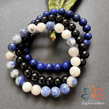 Carregar imagem no visualizador da galeria, 3 Pulseiras de Pedras Naturais Lápis Lazuli, Onix e Sodalita. Fortalece a Espiritualidade e Afasta Atques Energéticos