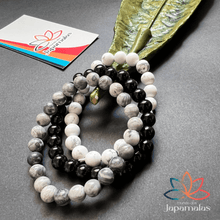 Carregar imagem no visualizador da galeria, 3 Pulseiras de Pedras Naturais Howlita, Onix e Jaspe Cinza. Protege Contra Inveja, o Mau Olhado Afasta os Pensamentos Negativos e Ajuda no Foco