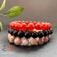 Carregar imagem no visualizador da galeria, 3 Pulseiras de Pedras Naturais Ágata Vermelha, Onix e Pedra do Sol. Protege Contra Ataques Espirituais, Bloqueia as Energias Negativas da Inveja e Mau Olhado