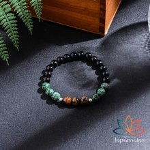 Carregar imagem no visualizador da galeria, Japamala de 108 Contas + Pulseira de olho de tigre, Agata negra e Turquesa africana. Favorece os Pensamentos Positivos, Alivia Tensões, Estresse e Ansiedade - Mundo dos Japamalas
