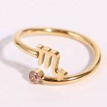 Carregar imagem no visualizador da galeria, Anel Signo do Zodíaco em Aço Inoxidável e Zircônia (Ajustável)