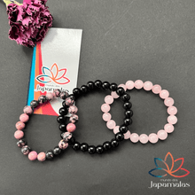 Carregar imagem no visualizador da galeria, 3 Pulseiras de Pedras Naturais Rodonita, Quatzo Rosa e ônix. Amor, Equilíbrio Energético e Elevação da Sabedoria