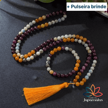 Carregar imagem no visualizador da galeria, Japamala de 108 Contas das Pedras Naturais Ágata Fogo, Amazonita e Granada. Proporciona Forte Proteção, Sucesso e Equilíbrio Emocional
