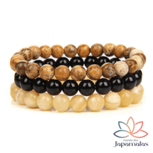 Carregar imagem no visualizador da galeria, 3 Pulseiras de Pedras Naturais Jaspe Madeira, Onix e Calcita. Elimina os Pensamentos Negativos e Acalma as Emoções