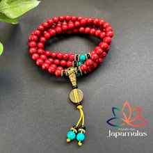 Carregar imagem no visualizador da galeria, Japamala Tibetano de 108 Contas de Pedra Natural Turquesa Vermelha e Turquesa Verde. Proporciona Clareza nos Pensamentos - Mundo dos Japamalas