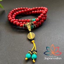 Carregar imagem no visualizador da galeria, Japamala Tibetano de 108 Contas de Pedra Natural Turquesa Vermelha e Turquesa Verde. Proporciona Clareza nos Pensamentos - Mundo dos Japamalas