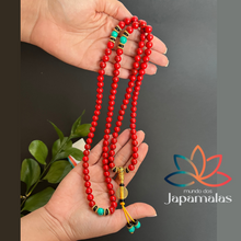 Carregar imagem no visualizador da galeria, Japamala Tibetano de 108 Contas de Pedra Natural Turquesa Vermelha e Turquesa Verde. Proporciona Clareza nos Pensamentos - Mundo dos Japamalas