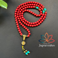 Carregar imagem no visualizador da galeria, Japamala Tibetano de 108 Contas de Pedra Natural Turquesa Vermelha e Turquesa Verde. Proporciona Clareza nos Pensamentos - Mundo dos Japamalas