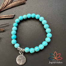 Carregar imagem no visualizador da galeria, Pulseira de Pedra Natural Turquesa Azul com Pingente. Auxilia a Cura Física e Espiritual - Mundo dos Japamalas