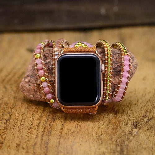 Bracelete Para AppleWatch/ SmartWatch das Pedras Naturais Quartzo Rosa e Rodocrosita - Mundo dos Japamalas