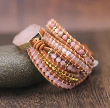 Carregar imagem no visualizador da galeria, Bracelete do Amor das Pedras Quatzo Rosa e Rodocrosita - Mundo dos Japamalas
