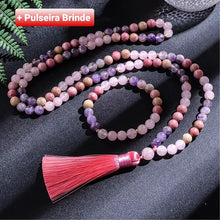 Carregar imagem no visualizador da galeria, Japamala de 108 Contas + Pulseira de Quatzo Rosa, Ametista e Rodocrosita. Aumenta Nossa Disposição, Acalma as Emoções e Cura Traumas do Passado - Mundo dos Japamalas