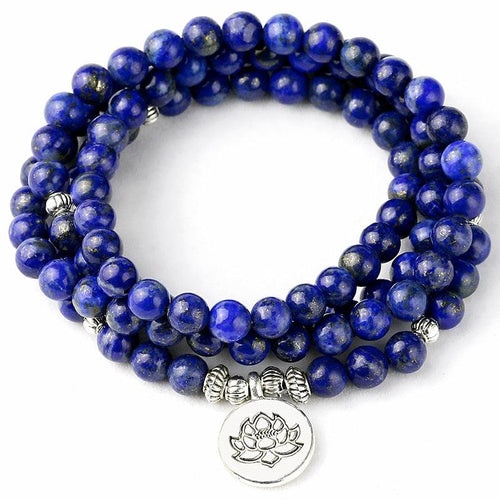 Japamala Pulseira de 108 Contas da Pedra Natural Lápis Azuis Lazuli. Promove a Elevação Espiritual. - Mundo dos Japamalas