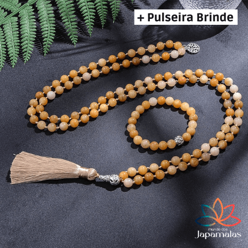 Japamala de 108 contas + Pulseira da Pedra Natural Aventurina Amarela. Elimina a Insegurança e Proporciona o Bem-Estar Físico e Mental