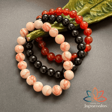 Carregar imagem no visualizador da galeria, 3 Pulseiras de Pedras Naturais Ágata Vermelha, Onix e Pedra do Sol. Protege Contra Ataques Espirituais, Bloqueia as Energias Negativas da Inveja e Mau Olhado
