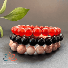 Carregar imagem no visualizador da galeria, 3 Pulseiras de Pedras Naturais Ágata Vermelha, Onix e Pedra do Sol. Protege Contra Ataques Espirituais, Bloqueia as Energias Negativas da Inveja e Mau Olhado
