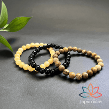 Carregar imagem no visualizador da galeria, 3 Pulseiras de Pedras Naturais Jaspe Madeira, Onix e Calcita. Elimina os Pensamentos Negativos e Acalma as Emoções
