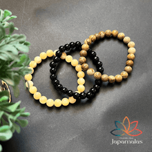 Carregar imagem no visualizador da galeria, 3 Pulseiras de Pedras Naturais Jaspe Madeira, Onix e Calcita. Elimina os Pensamentos Negativos e Acalma as Emoções
