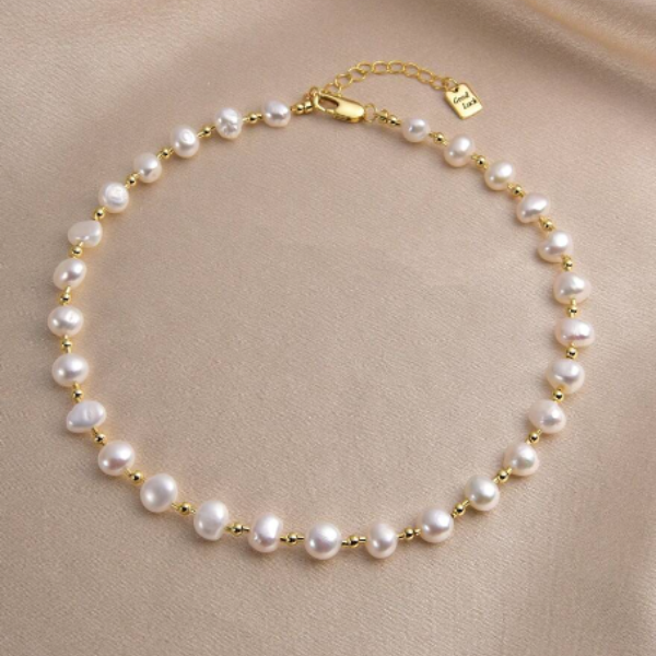 Colar de Pérolas Naturais - Banhada a Ouro 18k
