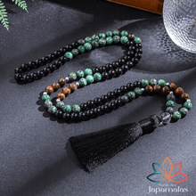 Carregar imagem no visualizador da galeria, Japamala de 108 Contas + Pulseira de olho de tigre, Agata negra e Turquesa africana. Favorece os Pensamentos Positivos, Alivia Tensões, Estresse e Ansiedade - Mundo dos Japamalas
