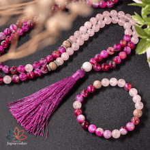 Carregar imagem no visualizador da galeria, Japamala de 108 Contas + Pulseira de Ágata Rosa, Quatzo Rosa e Rodcrosita. Proporciona a Harmonização Entre o Corpo e a Mente - Mundo dos Japamalas
