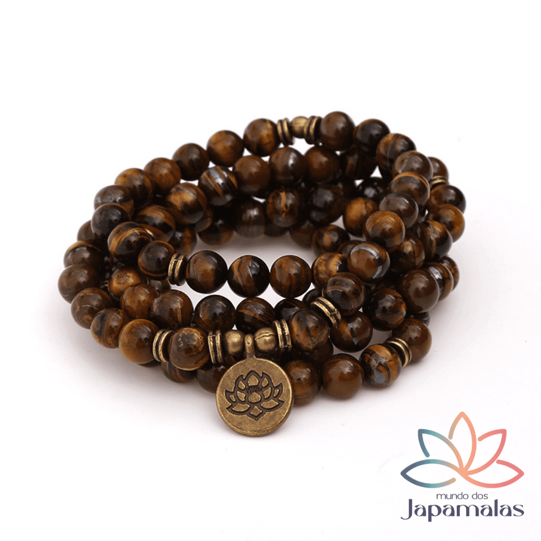 Japamala Pulseira de 108 Contas da Pedra Natural Olho de Tigre. Protege Contra Energias Negativas Criando um Campo Energético