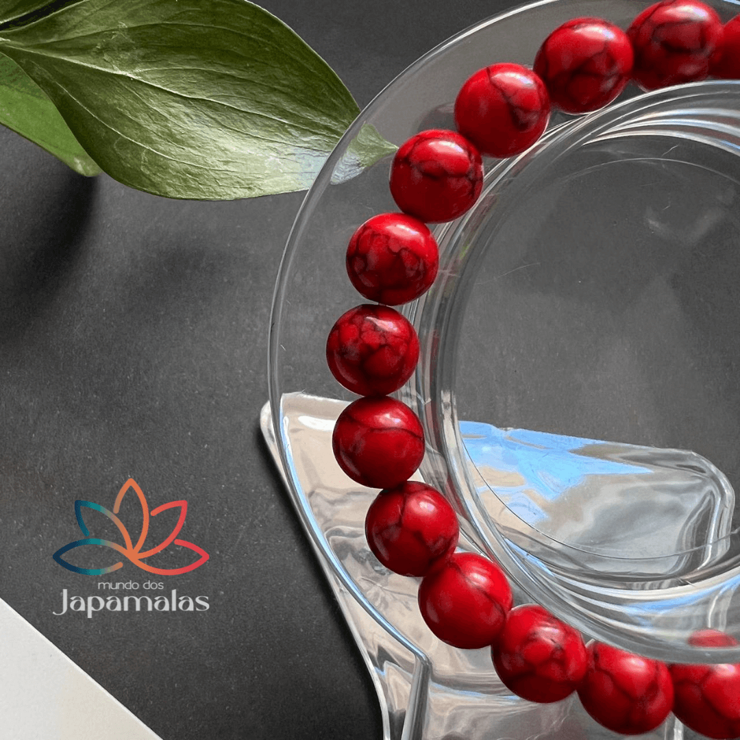 Pulseira da Pedra Natural Turquesa Vermelha. Ativadora do Chakra