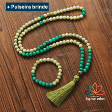 Carregar imagem no visualizador da galeria, Japamala de 108 Contas + Pulseira da Pedra Natural Jade Verde e Quartzo verde. Proporciona Sorte, Proteção e Força
