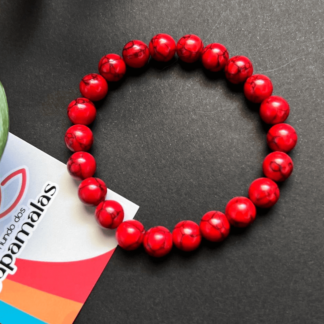 Pulseira da Pedra Natural Turquesa Vermelha. Ativadora do Chakra Frontal
