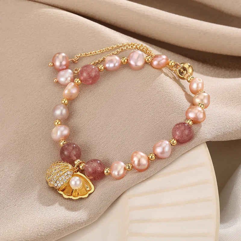 Pulseira Arabella em Pérolas e Quartzo - Ouro 14k