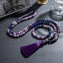 Carregar imagem no visualizador da galeria, Japamala de 108 Contas + Pulseira de Ametista, Lepidolita, Lápis Lazuli, Onix Fosca. Melhora o Sono, Proporciona o Equilíbrio das Emoções e Dissipa as Energias Negativas - Mundo dos Japamalas
