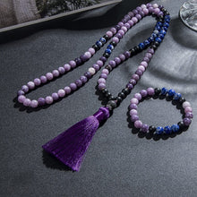 Carregar imagem no visualizador da galeria, Japamala de 108 Contas + Pulseira de Ametista, Lepidolita, Lápis Lazuli, Onix Fosca. Melhora o Sono, Proporciona o Equilíbrio das Emoções e Dissipa as Energias Negativas - Mundo dos Japamalas
