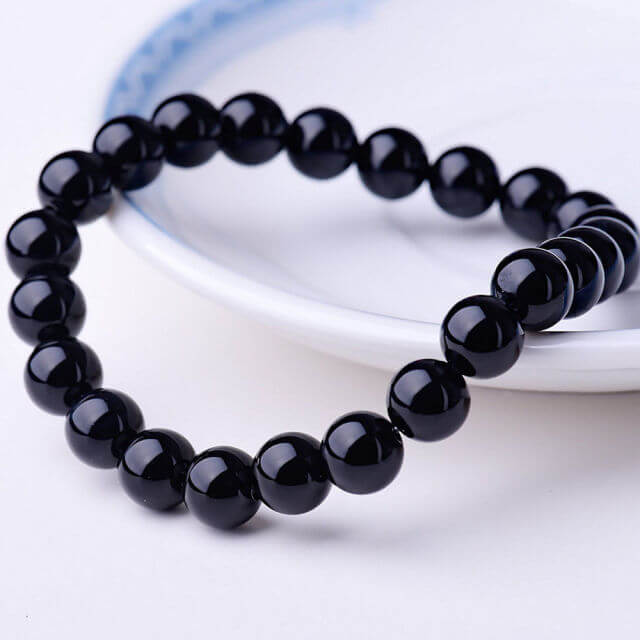 Pulseira da Pedra Natural Onix Brilho. Auxilia no Foco, Disciplina e Proteção Energética