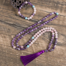 Carregar imagem no visualizador da galeria, Japamala de 108 contas + Pulseira. Quatzo Rosa e Ametista. Purificação do Estado Emocional e Eleva a Sabedoria - Mundo dos Japamalas
