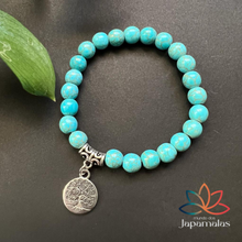 Carregar imagem no visualizador da galeria, Pulseira de Pedra Natural Turquesa Azul com Pingente. Auxilia a Cura Física e Espiritual - Mundo dos Japamalas
