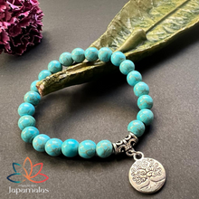 Carregar imagem no visualizador da galeria, Pulseira de Pedra Natural Turquesa Azul com Pingente. Auxilia a Cura Física e Espiritual - Mundo dos Japamalas

