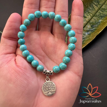 Carregar imagem no visualizador da galeria, Pulseira de Pedra Natural Turquesa Azul com Pingente. Auxilia a Cura Física e Espiritual - Mundo dos Japamalas
