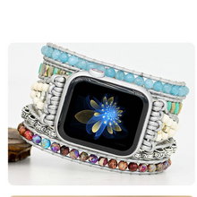 Carregar imagem no visualizador da galeria, Bracelete Para AppleWatch/ SmartWatch das Pedras Naturais Aqua Marine, Jaspe Imperial e Jade Branca - Mundo dos Japamalas
