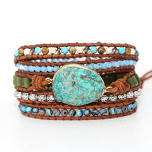Carregar imagem no visualizador da galeria, Bracelete Relax das Pedras Naturais Turquesa Azul, Jaspe Madeira, Áqua Marine e Malaquita - Mundo dos Japamalas
