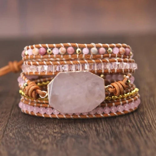 Bracelete do Amor das Pedras Quatzo Rosa e Rodocrosita - Mundo dos Japamalas