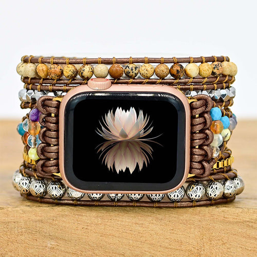 Bracelete Para AppleWatch/ SmartWatch das Pedras Naturais Jaspe Madeira - Mundo dos Japamalas