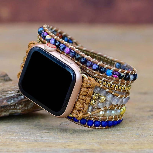 Bracelete Para AppleWatch/ SmartWatch das Pedras Naturais Lápis Lazuli, Ágata Pink e Quartzo de Cristal - Mundo dos Japamalas